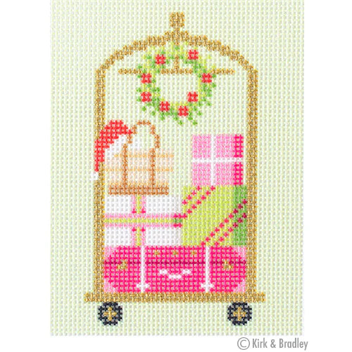 Palm Beach Christmas - Luggage Cart & Flamingos Canvas