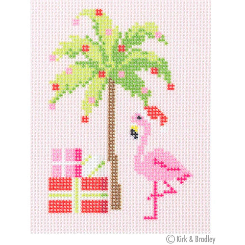 Palm Beach Christmas - Palm Tree & Flamingos Canvas