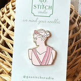 Pink Greek Goddess Statue w/glitter accents Needle Minder