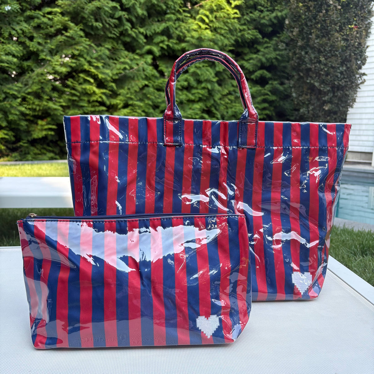 Maritime Tote + Pouch Set - Signal Strip (Red/Navy)