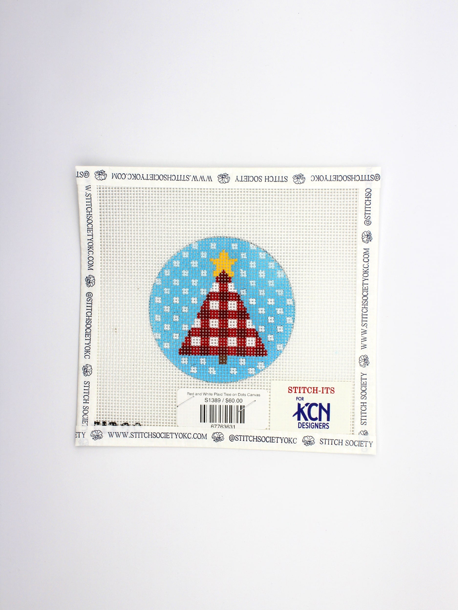 Red and White Plaid Tree on Dots Canvas