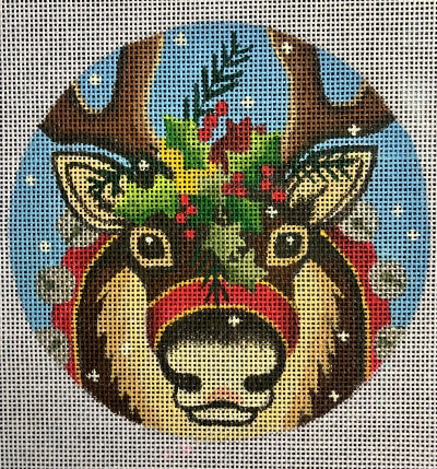 Reindeer Round Ornament Canvas
