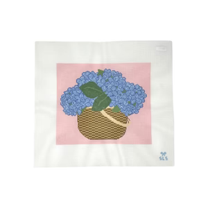 Hydrangea Basket on Pink Canvas