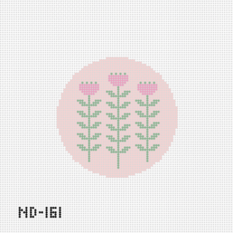 Pink &  Block Print Flower A - Round