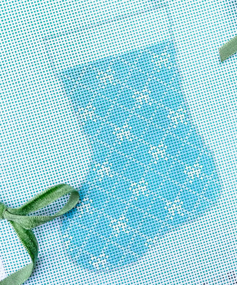 Bow Mini-Stocking Turquoise Needlepoint Canvas