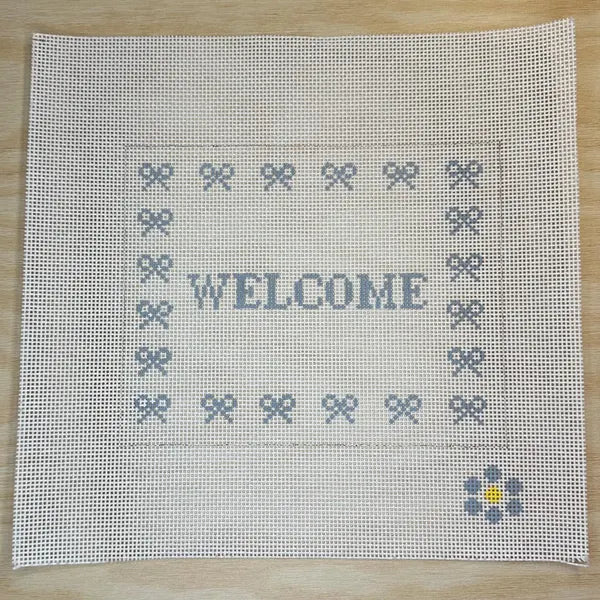 Welcome Sign with Bows - Blue Canvas
