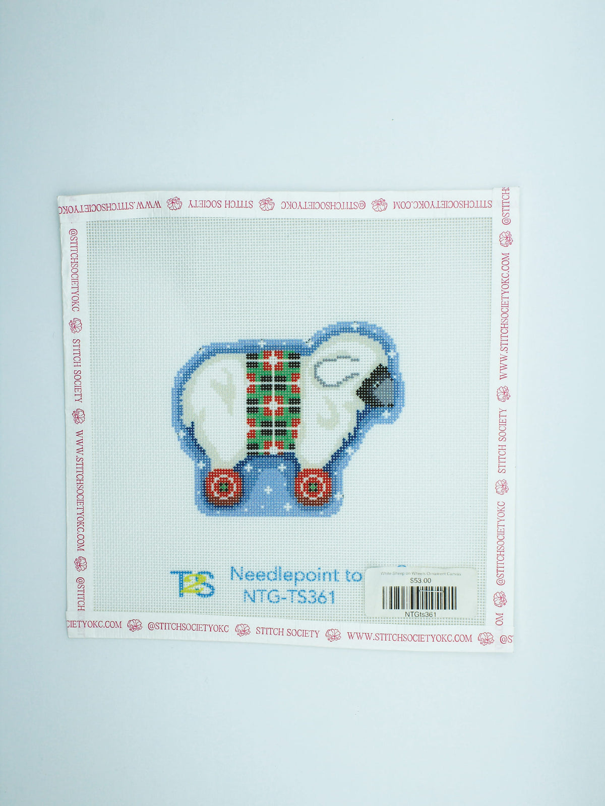 White Sheep on Wheels Ornament Canvas