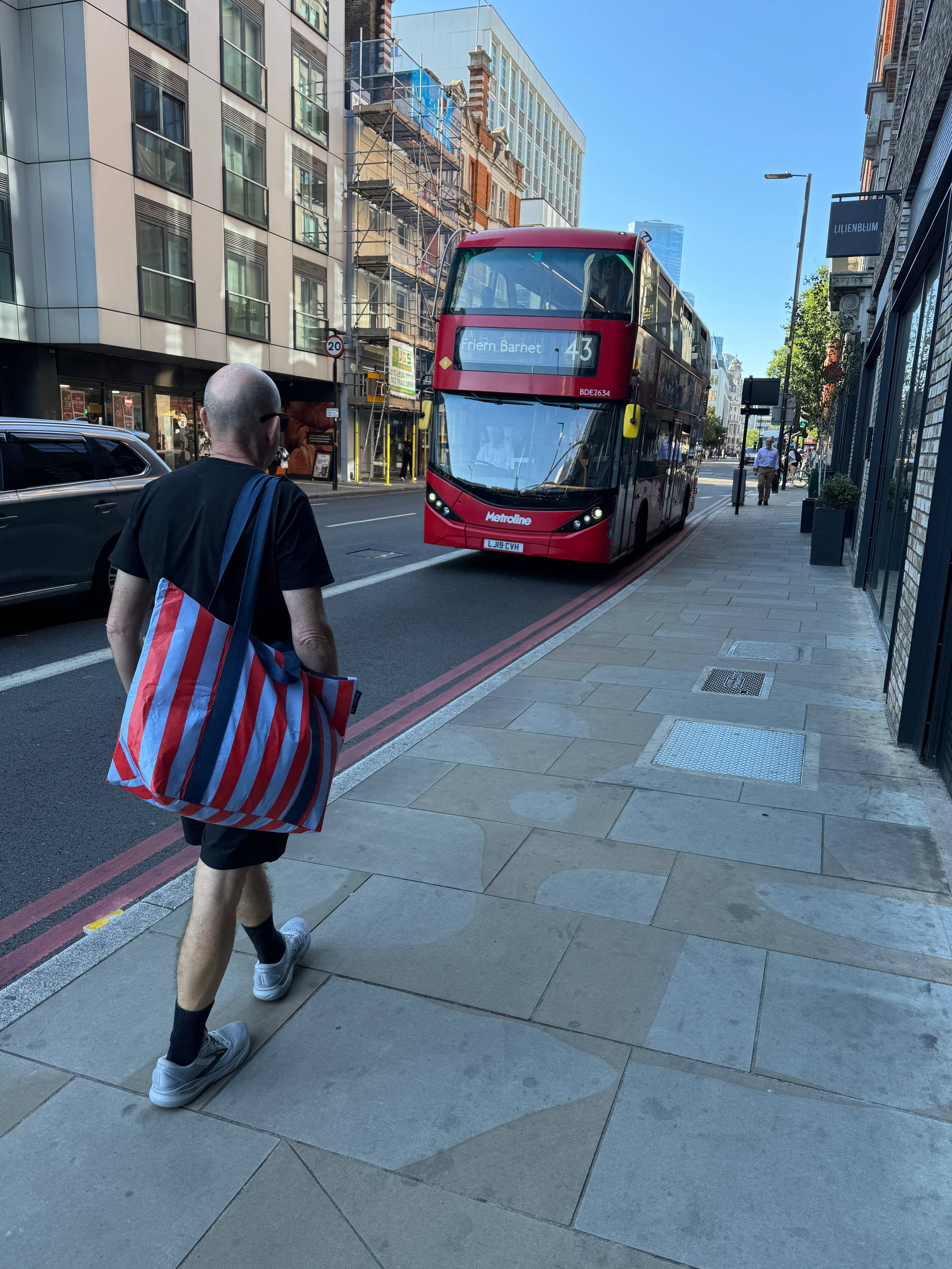 Red Blue Stripe Zip Medium Tote