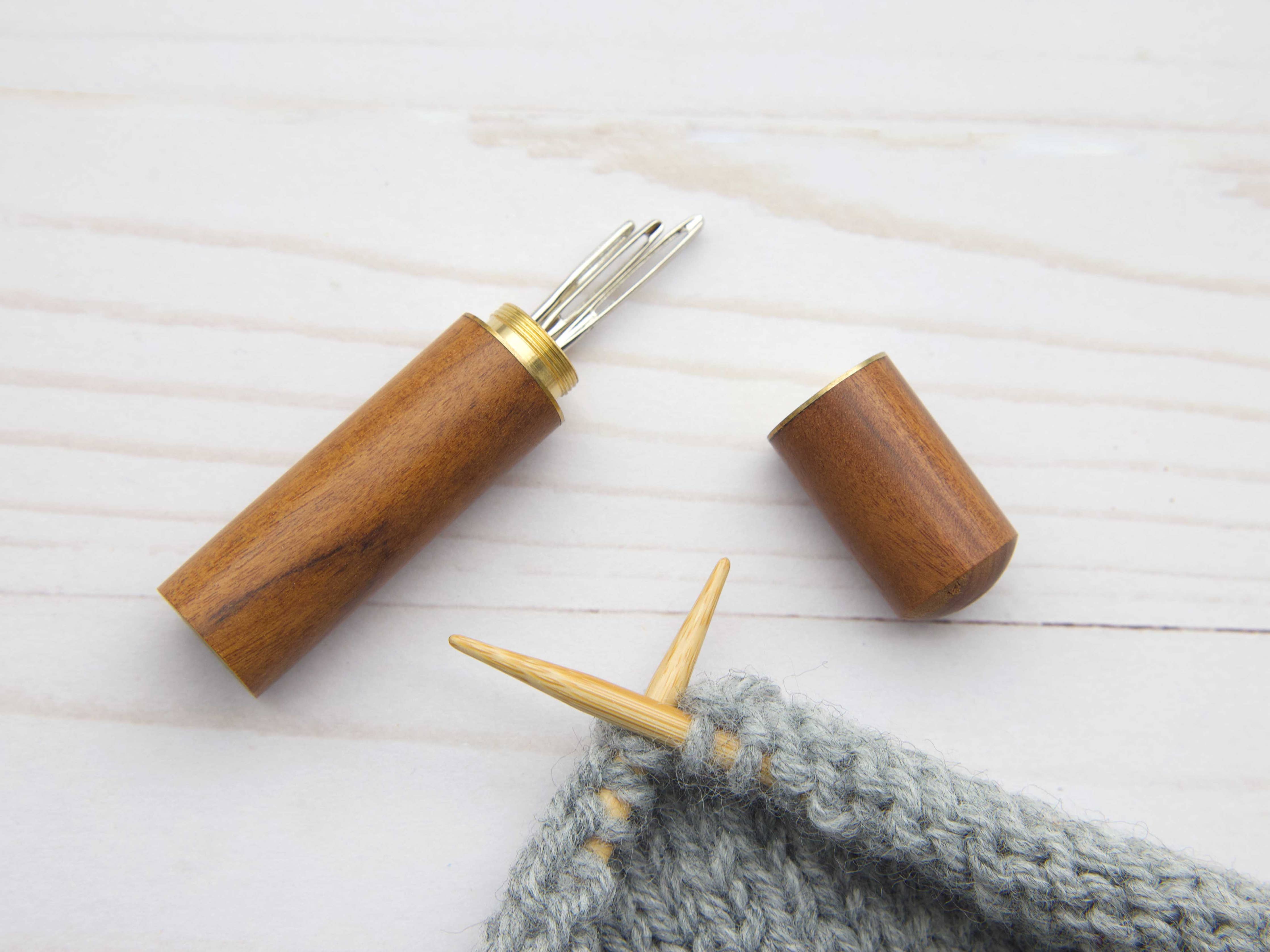 Wooden Darning Needle Storage Cases Tapestry Knitting: Dark Brown