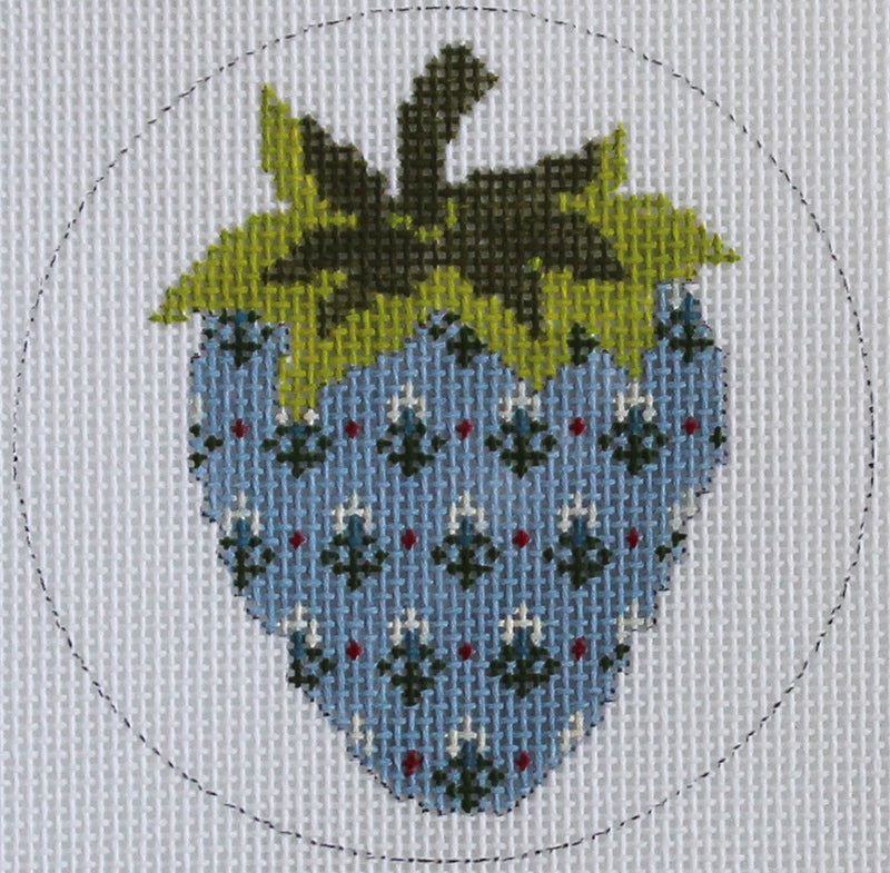 Strawberries: White flowers on Blue