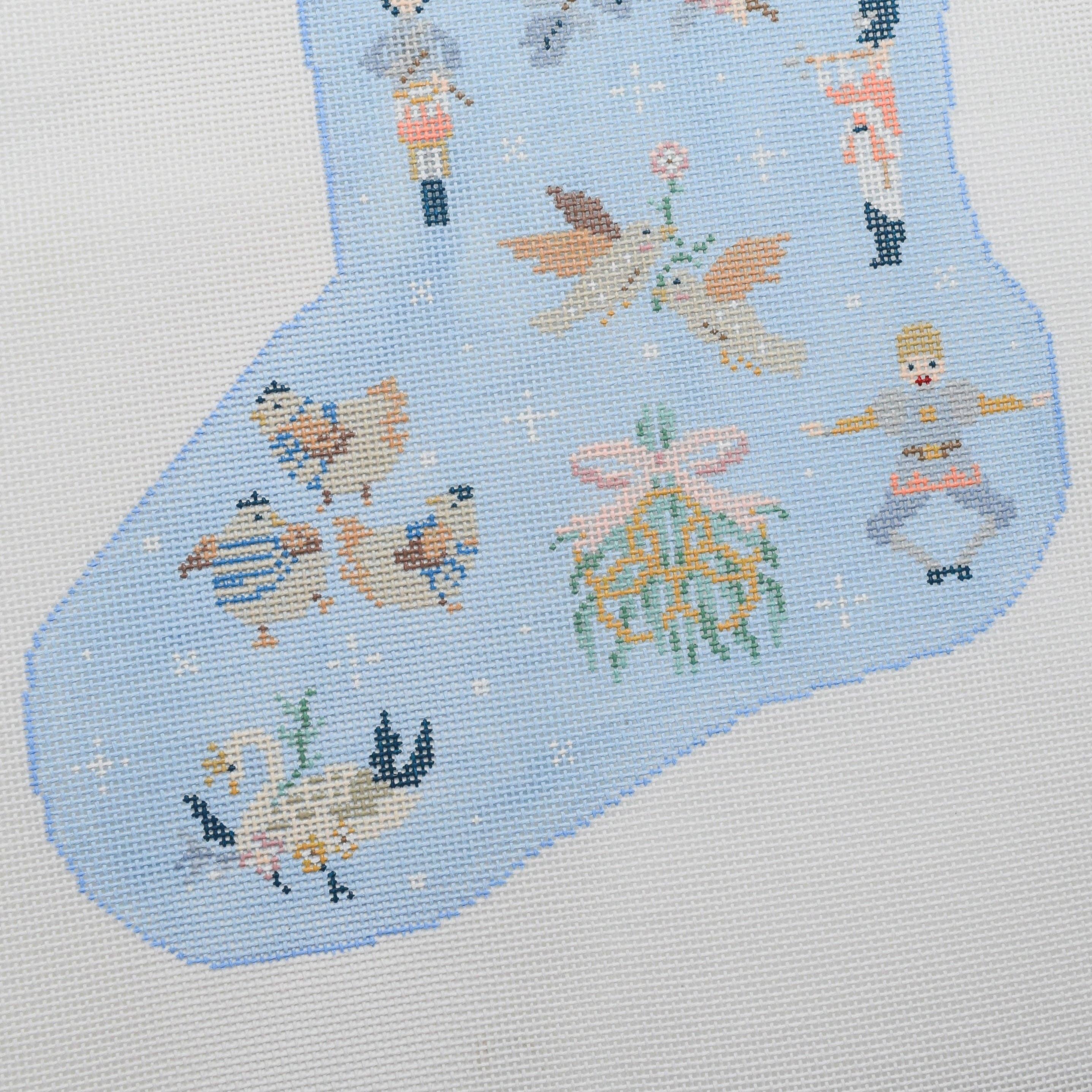 12 Days of Christmas Stocking Hand Painted Blue Needlepoint Canvas