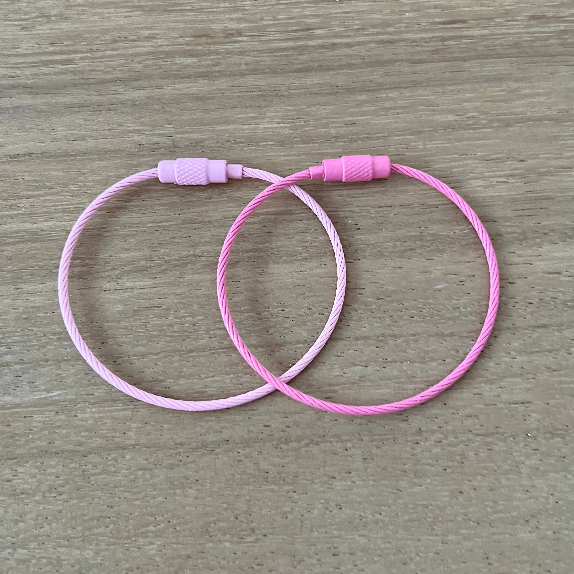 Stainless Steel Wire Rope Key Rings: Light Pink
