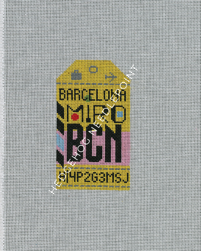 Barcelona Retro Travel Tag Needlepoint Canvas