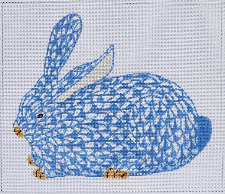 Fishnet Bunny Crouching - Blue Canvas