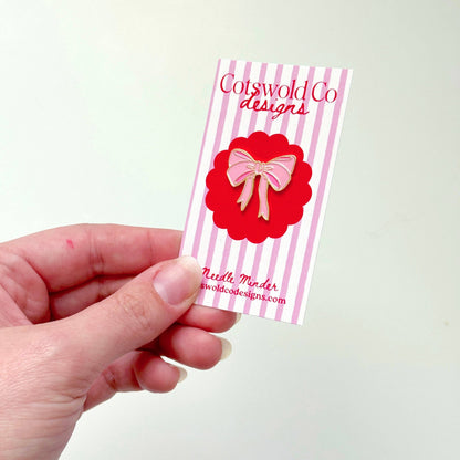 Pink Bow Needlepoint Needle minder, Aesthetic Needle minder, Whimsical Needle minder
