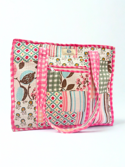 Rose Chapelle | Large Quilted Zipper Tote Bag: 0001