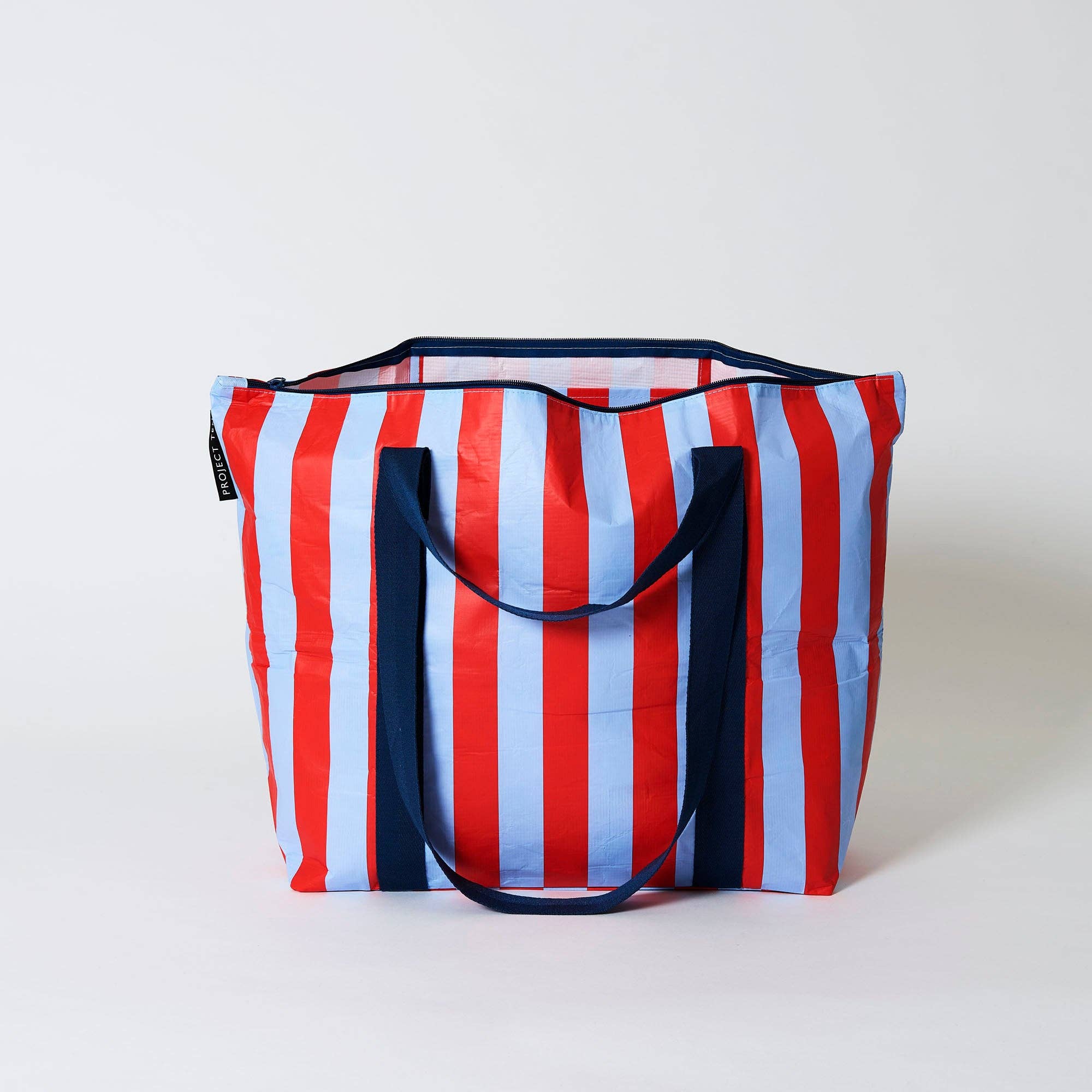 Red Blue Stripe Zip Medium Tote
