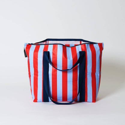 Red Blue Stripe Zip Medium Tote