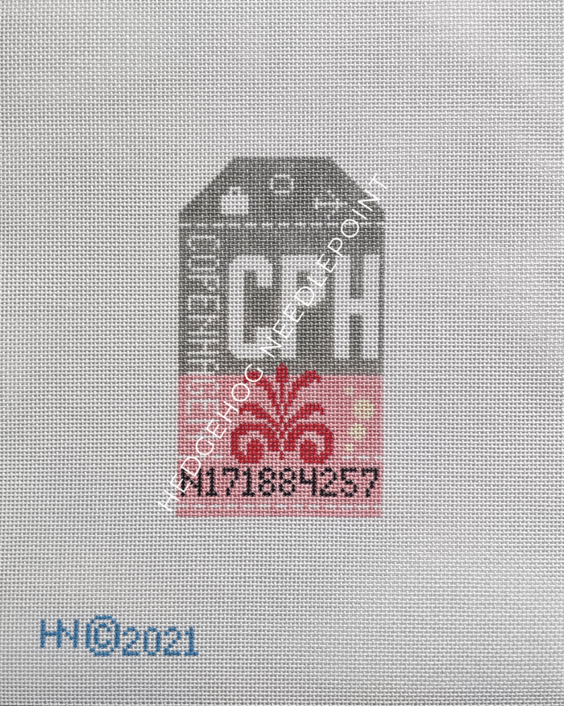 Copenhagen Retro Travel Tag Needlepoint Canvas
