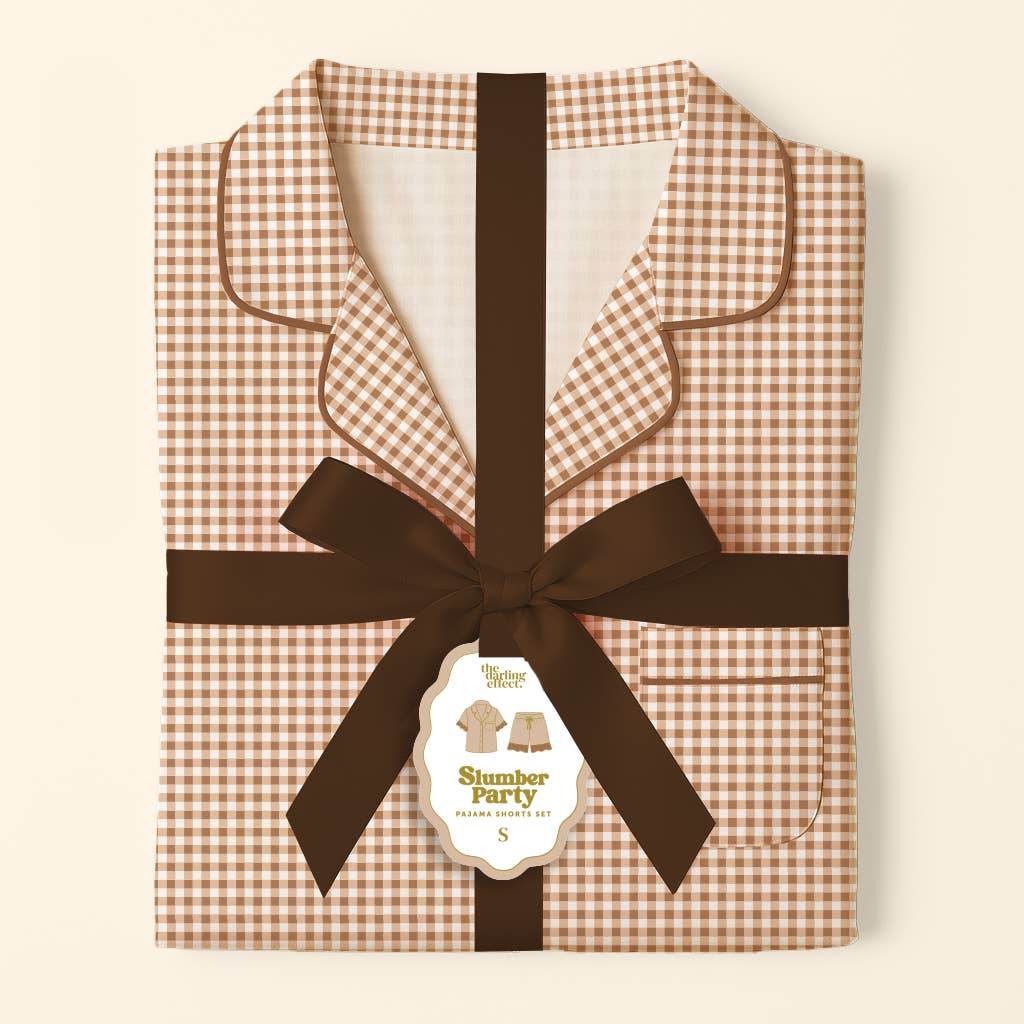 Sweet Dreams Pajama Shorts Set-Maple Gingham: M