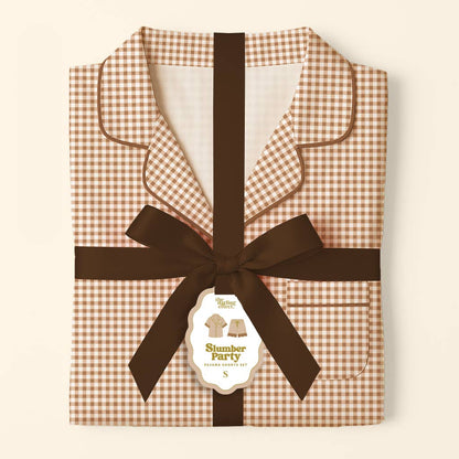 Sweet Dreams Pajama Shorts Set-Maple Gingham: M
