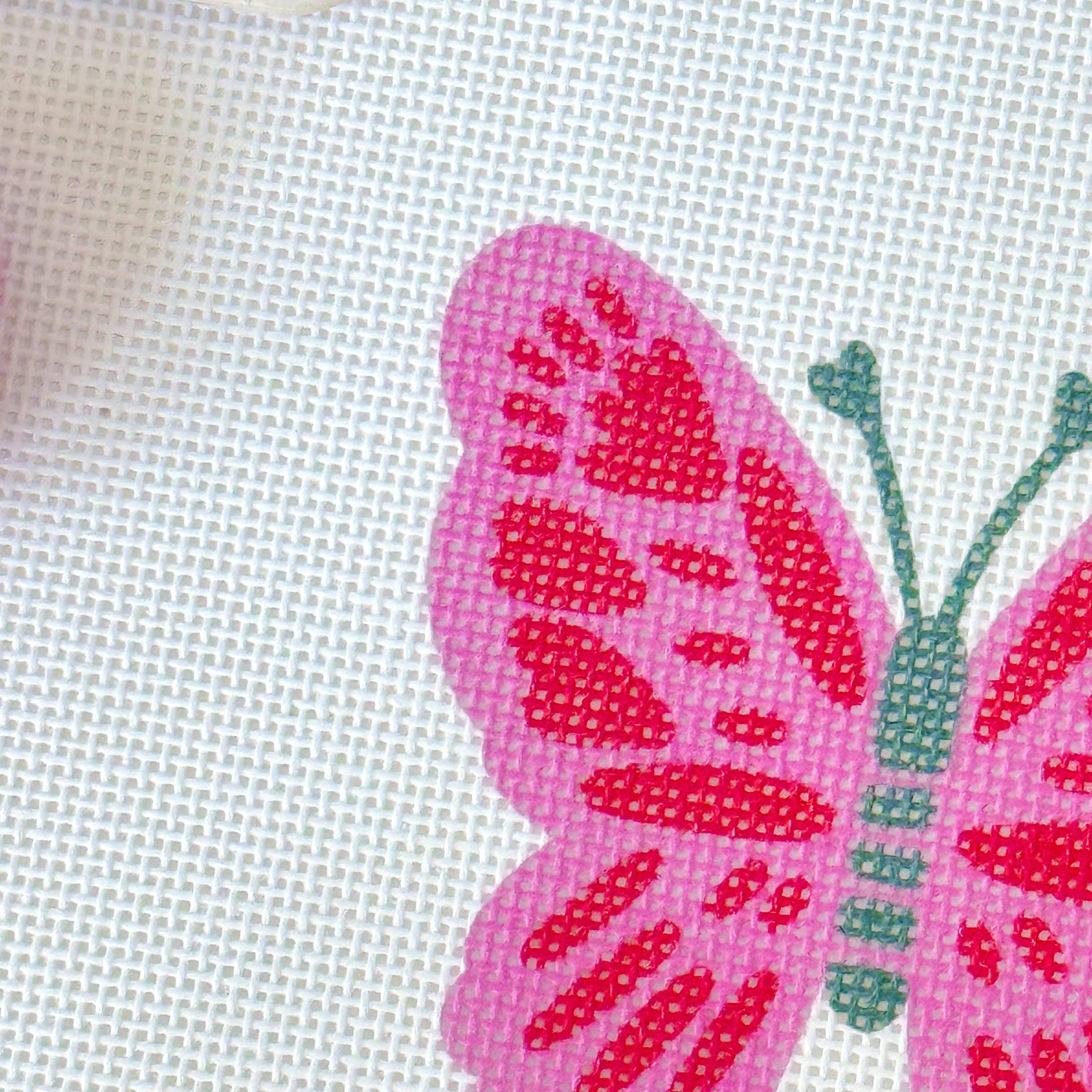 Pink Red Butterfly 18 Mesh Needlepoint Canvas, Artisan Printed Canvas, 4x4 Design Spring Needlepoint Canvas