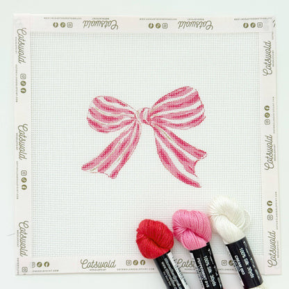 Pink Red Striped Christmas Needlepoint Canvas, 18 Mesh, Artisan Printed Needlepoint, 4x4 Design