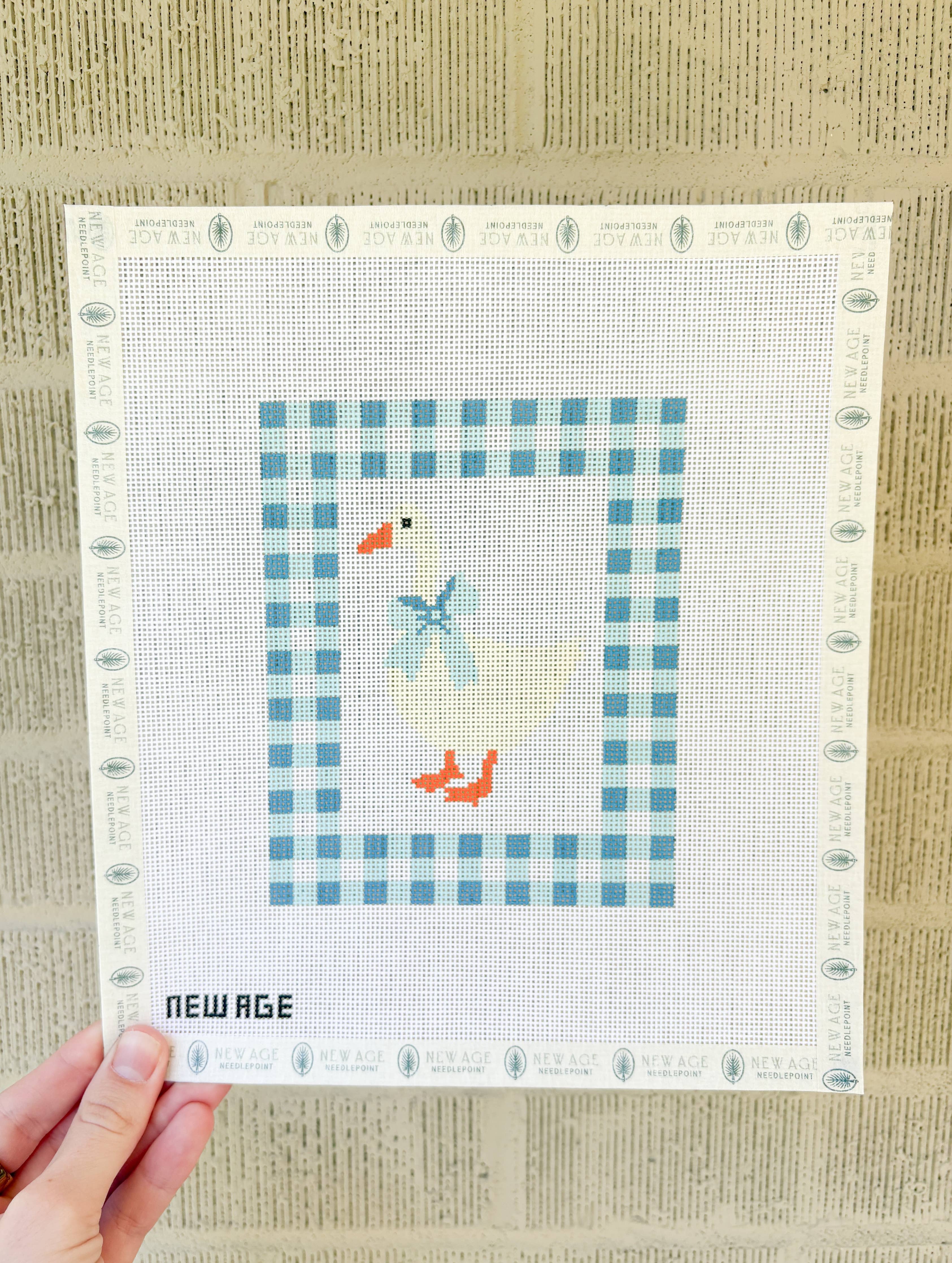Gingham Blue Baby Goose Canvas