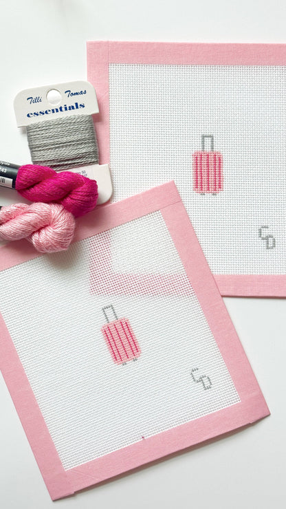 Mini Pink Striped Suitcase Travel Needlepoint Canvas, Mini Bag Tag Needlepoint, 18 Mesh, 2x2.25 Design