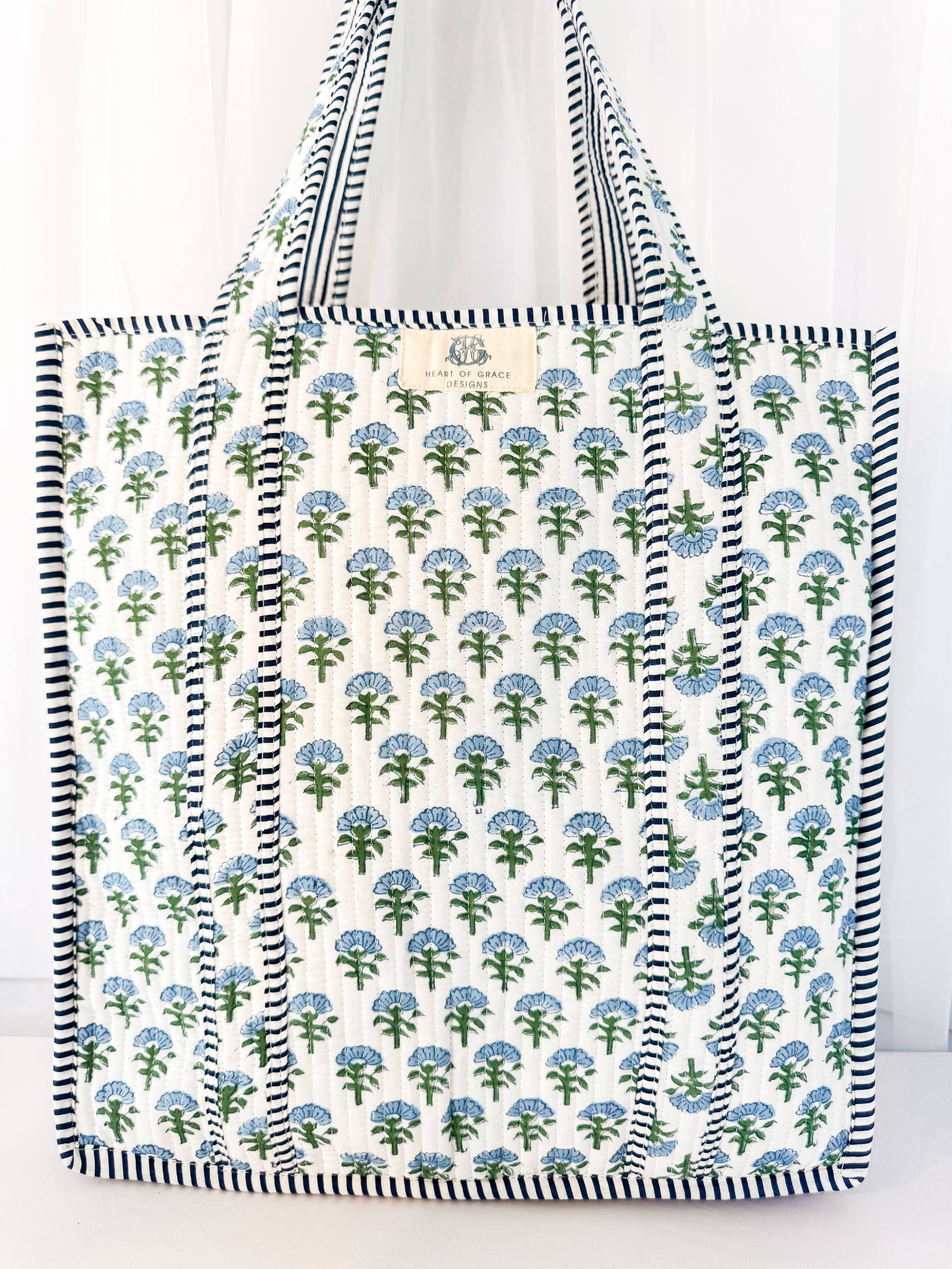Block Print Large Quilted Tote Bag | Carolina
