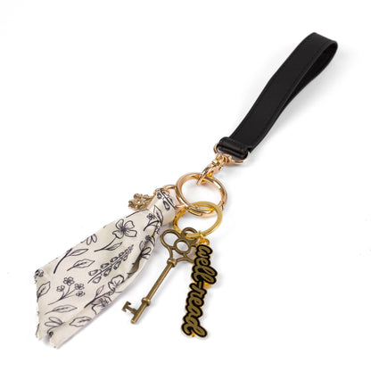 Floral Satin Keychain: Black Floral