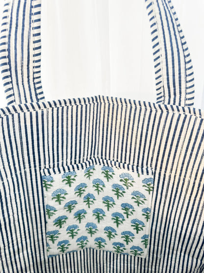 Block Print Large Quilted Tote Bag | Carolina