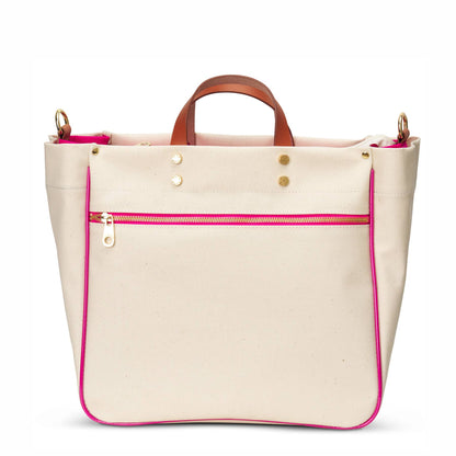 "Codie" Pink Canvas Tote with Leather Accents