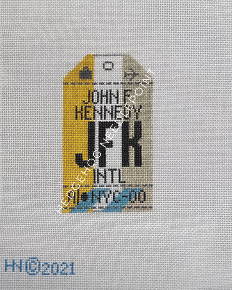 JFK New York Retro Travel Tag Needlepoint Canvas