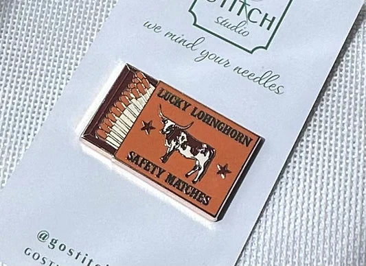 Lucky Longhorn Matchbox Can Needle Minder